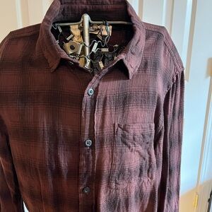 Buck Mason maroon/black plaid cotton flannel, men’s size medium
